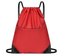 SUNGOOYUE Sac à Cordon, pavé de Tissu Oxford Draw String Sack avec Poche Zip pour Sports de Sports, Yoga, Camping, Randonnée (rouge)