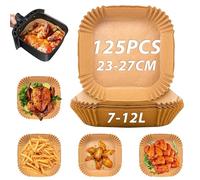 Sungoup Papier Cuisson Air Fryer 23-27 cm, 125 Pièces Papier Sulfurisé pour Air Fryer Imperméable et Résistant à l'huile, Air Fryer Papier Cuisson pour 7-12L Friteuse à Air Compatible avec COSORI