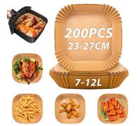 Sungoup Papier Cuisson Air Fryer 23-27 cm, 200 Pièces Papier Sulfurisé pour Air Fryer Imperméable et Résistant à l'huile, Air Fryer Papier Cuisson pour 7-12L Friteuse à Air Compatible avec COSORI