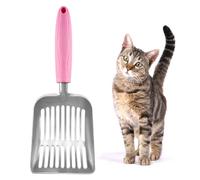SunGrow Pelle à litière antiadhésive pour chat, gère les grands amas de familles multi-chats, pas de douleur au poignet ou de fatigue de la main, acier inoxydable de qualité industrielle, héritage familial, 28 cm, poignée rose