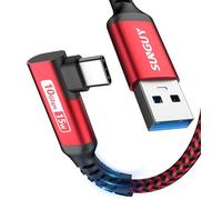 SUNGUY Câble USB C, 0,3 m Câble USB C 90 Degrés Angle Nylon USB vers USB C Compatible avec iPhone 16/15 Pro Max, Galaxy S24/S23/S22, P30 Lite-Rouge