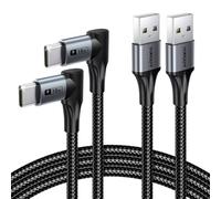 SUNGUY Câble USB C d’angle droit 2Pack, [2m/6.6pi] Câble de charge USB-C à USB-A 2.0 de 90 degrés, cordon de charge de type C à synchronisation de données à charge rapide, câble tressé pour iPhone 17