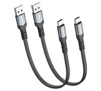SUNGUY Câble USB C de 0,3m[2 pièces] Câble plat USB A vers type C,câble de charge rapide de transfert de données 3A tressé compatible avec iPhone15/15Pro,Samsung Galaxy S23 S22, LG