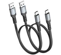 SUNGUY Câble USB C de 0,6m[2 pièces] Câble plat USB A vers type C,câble de charge rapide de transfert de données 3A tressé compatible avec iPhone15/15Pro,Samsung Galaxy S23 S22,LG