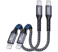 SUNGUY Câble USB C Lightning, [0,15M 2 pièces] Câble de données Câble de charge Type C vers Lightning iPhone Court Câble de 27W charge rapide pour iPhone 14/13/12/11 Pro Max Mini/X/XS -Gris