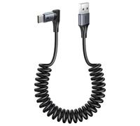 SUNGUY Câble USB C Spiralé à Angle Droit 1.2M [Longueur confortable: 0.3-0.8M] 1Pièces USB-A vers USB-C à 90° pour Android Auto & CarPlay, Type C pour iPhone 17 16 15 Pro Max, Galaxy S25 S24 Ultra