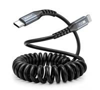 SUNGUY Câble USB-C vers Lightning en spirale, câble iPhone pour voiture CarPlay, compatible iPhone 14/13/12/11 et, 1 pièce 1,8 m (extensible 0,5 m à 1,2 m), Gris modèles Lightning