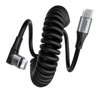 SUNGUY Câble USB C vers USB C spiralé,2 pièces 2M【Extensible:0,6m-1,5m】 Android Auto Câble de charge USBC à 90 degrés pour téléphone portable pour iPhone 15 Pro Max, Galaxy S24 Ultra S23