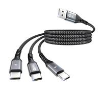 SUNGUY Câble USB vers USB C 1.2m, QC 3.0 Cable Chargeur Multi USB C Embout Nylon 3 en 1 Câble Multi USB avec 3 ports Type C pour iPhone 17/16/15 Series, Galaxy S25 S24, LG, Huawei, Google, Sony,Xiaomi