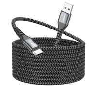 SUNGUY Cable USB vers USB C 5m, Cable USB C Charge Rapide Braided Cable USB Type C compatible avec iPhone 16/15 Series, Galaxy S23/S22/S21, Google Pixel 8/8 Pro, appareils USB C-Gris