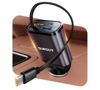 SUNGUY Chargeur de voiture 3 en 1 USB C - Accessoire de voiture ultra compact - Compatible avec 12 V/24 V - Chargeur rapide pour iPhone 16/15, iPad, Galaxy