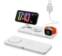 SUNGUY Chargeur Induction pour iPhone, 15W Chargeur Mag-Safe 3 en 1 pour iPhone 16/15/14/13/12 Serie Apple Watch 8/7/6/5/4/3/2/SE AirPods Pro 2gen-Blanc