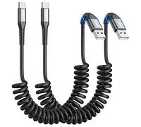 SUNGUY Lot de 2 câbles spiralés USB C de 1,2 m - Longueur d'extension recommandée : 0,3 à 0,8 m - Câble USB vers USB C et câble de données pour Android Auto, Carplay, iPhone 16/15, Galaxy S24 Ultra
