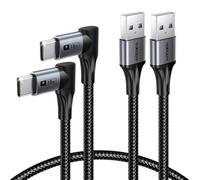 SUNGUY Lot de 2 câbles USB C à angle droit, court de 0,6 m, USB-A vers USB-C 2.0, charge rapide, synchronisation des données, câble de charge de type C pour iPhone 16, 15 Pro Max Plus, Galaxy S25, S24