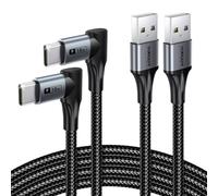 SUNGUY Lot de 2 câbles USB vers USB C à angle droit, 3 m, USB-A vers USB-C, charge rapide, synchronisation des données, câble tressé pour Galaxy Note 20/S10+ S10, LG, Carplay, Android et plus encore