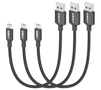 SUNGUY Lot de 3 câbles micro USB courts de 0.3m, charge rapide, synchronisation de données USB 2.0, en nylon tressé pour Samsung Galaxy S7 Edge S6, téléphone Android, PS4, clé TV (Noir)
