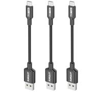 SUNGUY Lot de 3 câbles micro USB courts de 15cm, chargeur Android de, cordon de données de charge rapide compatible avec Galaxy S6 S7 Edge, station de charge, clé TV, PS4, Chromecast (Noir)