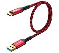 SUNGUY USB C Câble, USB 3.0 USB-A vers USB-C 10 Gbit/s Câble en Nylon Tressé de Type-C Compatible avec iPhone 17/16/15 Pro Max, Galaxy S24 S23 S22, Android Auto - Rouge, 0.5m, 1Paquet