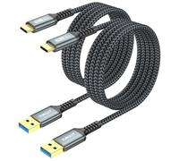 SUNGUY USB C Câble, USB 3.0 USB-A vers USB-C 10 Gbit/s Câble en Nylon Tressé de Type-C Compatible avec iPhone 17/16/15 Pro Max, Galaxy S24 S23 S22, Android Auto - Gris, 1.5m, 2Paquet