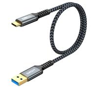 SUNGUY USB C Câble, USB 3.0 USB-A vers USB-C 10 Gbit/s Câble en Nylon Tressé de Type-C Compatible avec iPhone 17/16/15 Pro Max, Galaxy S24 S23 S22, Android Auto - Gris, 0.5m, 2Paquet