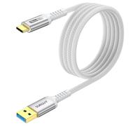 SUNGUY USB C Câble, USB 3.0 USB-A vers USB-C 10 Gbit/s Câble en Nylon Tressé de Type-C Compatible avec iPhone 17/16/15 Pro Max, Galaxy S24 S23 S22, Android Auto - Blanc, 1.5m, 1Paquet