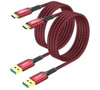 SUNGUY USB C Câble, USB 3.0 USB-A vers USB-C 10 Gbit/s Câble en Nylon Tressé de Type-C Compatible avec iPhone 17/16/15 Pro Max, Galaxy S24 S23 S22, Android Auto - Rouge, 1.5m, 2Paquet