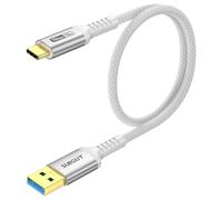 SUNGUY USB C Câble, USB 3.0 USB-A vers USB-C 10 Gbit/s Câble en Nylon Tressé de Type-C Compatible avec iPhone 17/16/15 Pro Max, Galaxy S24 S23 S22, Android Auto - Blanc, 0.5m, 1Paquet