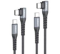 SUNGUY USB C vers USB C Câble Coudé à 90° [2P 15 cm] Charge rapide 60 W, câble tressé de type C pour données, compatible Android Auto et CarPlay pour i-Phone 17/16/15, MacBook, iPad, Sam-sung