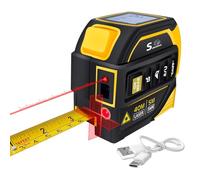 SUNHAIXIA Mètre ruban laser 4 en 1 | 100 m de distance laser sur écran LCD rétroéclairé avec ruban à mesurer autolock de 5 m | pieds/pouces/fractions/m/mm (Type-C jaune)