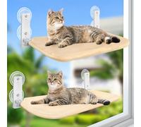 Sunhoo Lot de 2 hamacs de fenêtre pour chat - Sans fil - Pliable - Stable - Ventouse améliorée - Assemblage facile - 52,1 x 30 cm - Peut supporter jusqu'à 25 kg (beige, M)