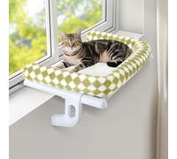 Sunhoo Perchoir de fenêtre pour chat robuste sans perçage, sans ventouse, étagère réglable avec housse lavable, assemblage facile, peut supporter jusqu'à 18 kg, 55,1 x 38,1 cm (vert, S)