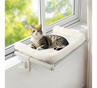 Sunhoo Perchoir de fenêtre pour chat robuste sans perçage, sans ventouse, étagère réglable avec housse lavable, assemblage facile, peut supporter jusqu'à 18 kg, 61,5 x 38,1 cm (blanc, L)