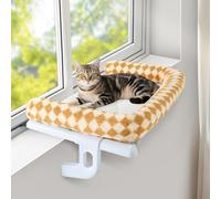 Sunhoo Perchoir de fenêtre pour chat robuste sans perçage, sans ventouse, étagère réglable avec housse lavable, assemblage facile, peut supporter jusqu'à 18 kg, 55,1 x 38,1 cm (marron, S)