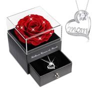 Sunia Cadeau Maman, Rose Eternelle avec Bijoux Argent 925 Collier, Collier Anniversaire Femme, Meilleure Maman du Monde, Coffret Rose Eternelle, Fleur Préservée Cadeau Fete des Meres Noel, Varie Rose