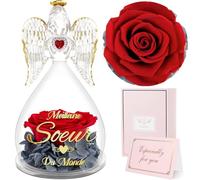 Sunia Cadeau pour Soeur, Cadeau Soeur Ange Rose Eternelle avec l'inscription Meilleure Soeur du Monde, Fleur Eternelle avec Ange Figurine, Idée Cadeau pour Soeur Anniversaire, Cadeau Soeur Noël