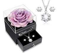 Sunia Rose Eternelle avec Bijoux Argent 925, Coffret Cadeau Femme, Collier et Boucles d'oreilles,Cadeau Anniversaire Femme,Vraie Rose Préservée avec Collier, Cadeau Fete des Meres,Coffret Cadeau Maman