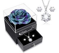 Sunia Rose Eternelle avec Bijoux Argent 925, Coffret Cadeau Femme, Collier et Boucles d'oreilles,Cadeau Anniversaire Femme,Vraie Rose Préservée avec Collier, Cadeau Fete des Meres,Coffret Cadeau Maman