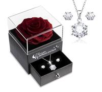 Sunia Rose Eternelle avec Bijoux Argent 925, Coffret Cadeau Femme, Collier et Boucles d'oreilles,Cadeau Anniversaire Femme,Vraie Rose Préservée avec Collier, Cadeau Fete des Meres,Coffret Cadeau Maman