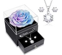 Sunia Rose Eternelle avec Bijoux Argent 925, Coffret Cadeau Femme, Collier et Boucles d'oreilles,Cadeau Anniversaire Femme,Vraie Rose Préservée avec Collier, Cadeau Fete des Meres,Coffret Cadeau Maman