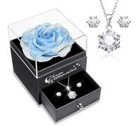 Sunia Rose Eternelle avec Bijoux Argent 925, Coffret Cadeau Femme, Collier et Boucles d'oreilles,Cadeau Anniversaire Femme,Vraie Rose Préservée avec Collier, Cadeau Fete des Meres,Coffret Cadeau Maman