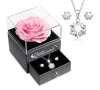 Sunia Rose Eternelle avec Bijoux Argent 925, Coffret Cadeau Femme, Collier et Boucles d'oreilles,Cadeau Anniversaire Femme,Vraie Rose Préservée avec Collier, Cadeau Fete des Meres,Coffret Cadeau Maman
