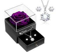 Sunia Rose Eternelle avec Bijoux Argent 925, Coffret Cadeau Femme, Collier et Boucles d'oreilles,Cadeau Anniversaire Femme,Vraie Rose Préservée avec Collier, Cadeau Fete des Meres,Coffret Cadeau Maman