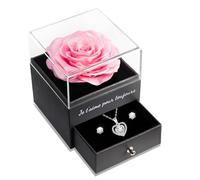 Sunia Rose Eternelle avec Bijoux Argent 925,Collier Coeur Boucles d'oreilles,Coffret Cadeau Femme,Rose Préservée avec Collier,Cadeau Anniversaire Femme,Amour Cadeau,Fete des Meres,Noël,Saint-Valentin