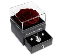 Sunia Rose Eternelle avec Bijoux Argent 925,Collier Coeur Boucles d'oreilles,Coffret Cadeau Femme,Rose Préservée avec Collier,Cadeau Anniversaire Femme,Amour Cadeau,Fete des Meres,Noël,Saint-Valentin