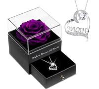 Sunia Rose Eternelle avec Bijoux Argent 925,Collier Coeur Boucles d'oreilles,Coffret Cadeau Femme,Rose Préservée avec Collier,Cadeau Anniversaire Femme,Amour Cadeau,Fete des Meres,Noël,Saint-Valentin