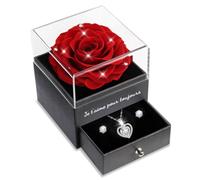 Sunia Rose Eternelle avec Bijoux Argent 925,Collier Coeur Boucles d'oreilles,Coffret Cadeau Femme,Rose Préservée avec Collier,Cadeau Anniversaire Femme,Amour Cadeau,Fete des Meres,Noël,Saint-Valentin