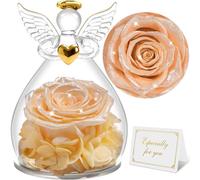 Sunia Rose Eternelle Cadeau Femme, Fleur Eternelle avec Ange Figurine, Cadeau Anniversaire Femme, Cadeau Maman/Mamie, Vraie Rose Eternelle pour Maman, Cadeau Fete des Meres, Cadeau Femme Original
