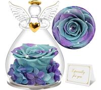 Sunia Rose Eternelle Cadeau Femme, Fleur Eternelle avec Ange Figurine, Cadeau Anniversaire Femme, Cadeau Maman/Mamie, Vraie Rose Eternelle pour Maman, Cadeau Fete des Meres, Cadeau Femme Original