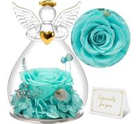 Sunia Rose Eternelle Cadeau Femme, Fleur Eternelle avec Ange Figurine, Cadeau Anniversaire Femme, Cadeau Maman/Mamie, Vraie Rose Eternelle pour Maman, Cadeau Fete des Meres, Cadeau Femme Original