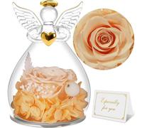 Sunia Rose Eternelle Cadeau Femme, Fleur Eternelle avec Ange Figurine, Cadeau Anniversaire Femme, Cadeau Maman/Mamie, Vraie Rose Eternelle pour Maman, Cadeau Fete des Meres, Cadeau Femme Original